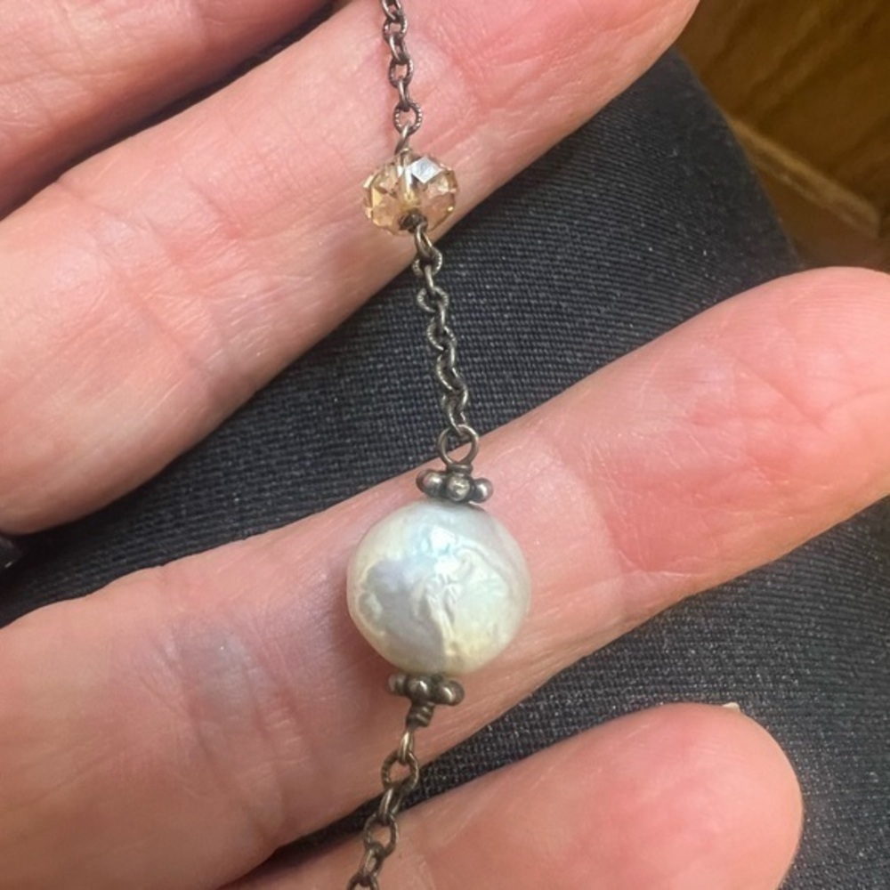 Sterling fresh water pearl and crystal necklace - Picture 3 of 6